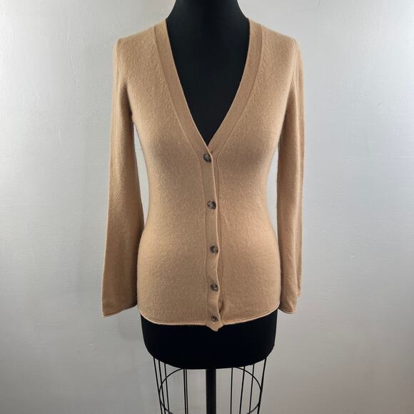 THEORY Beige Cashmere Bell Sleeve Cardigan V-Neckline Button-Down Size S Small - Picture 2 of 12